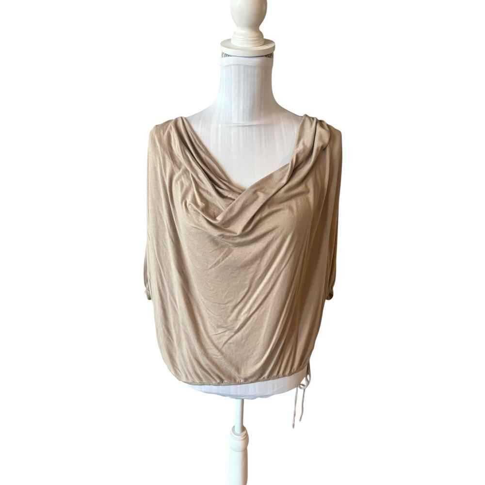 2b bebe Tan Blouse Puffy SIze M Tie Bottom